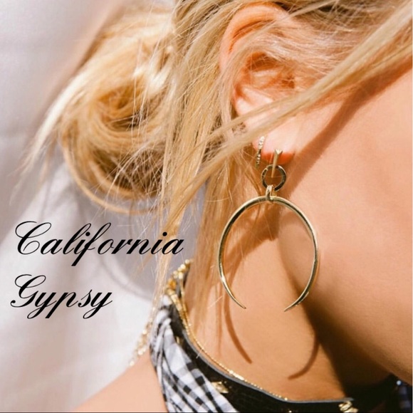 Gold Crescent Boho Harvest Moon Earrings - Picture 4 of 5